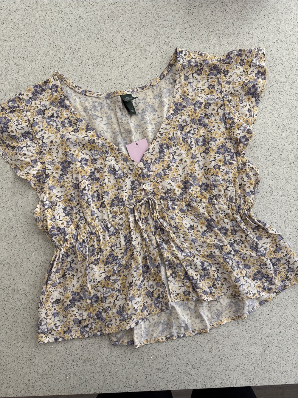 Wild Fable Floral Tie-Front Peplum Top - Yellow & Purple Medium NWT